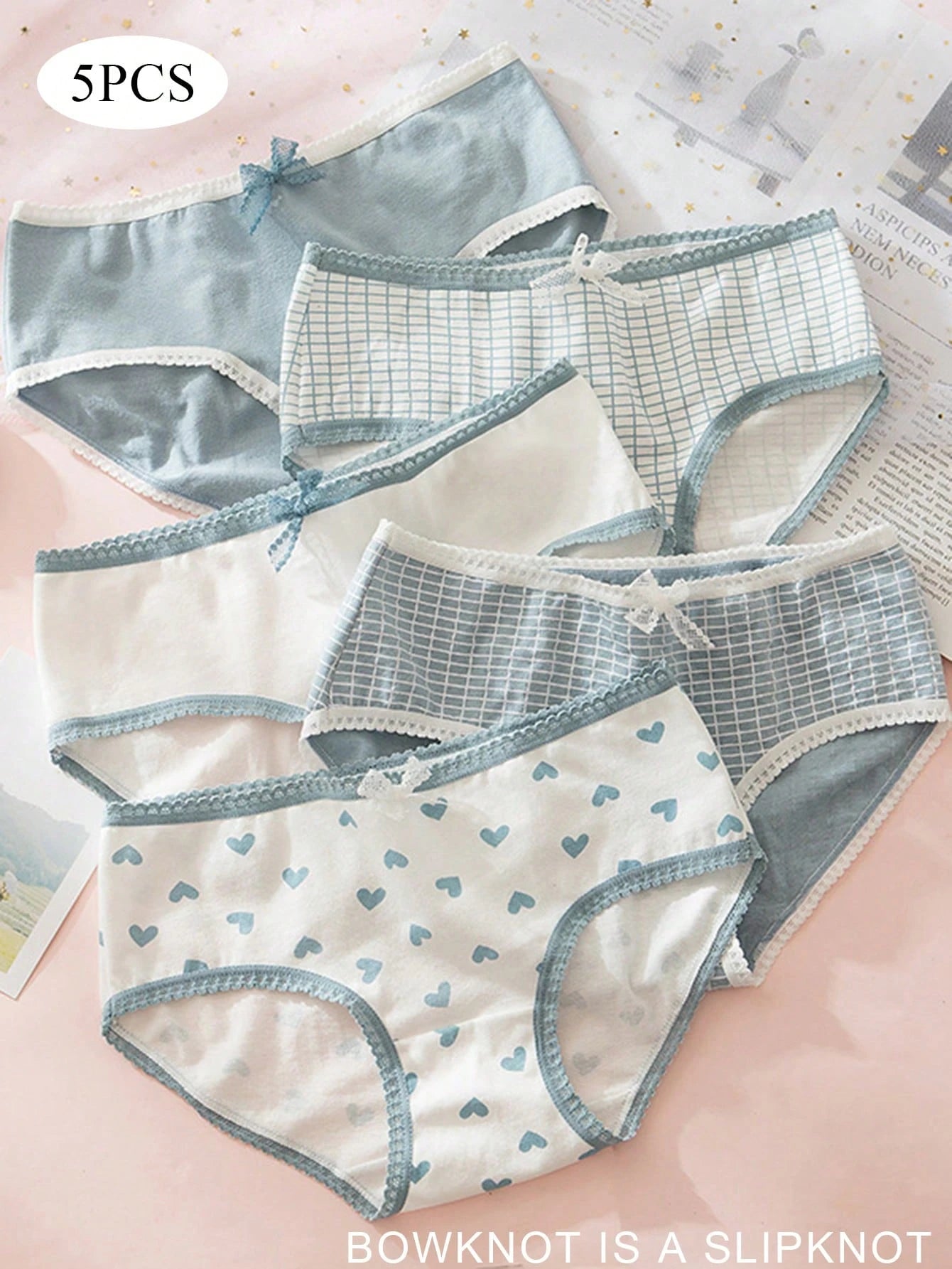 SHEIN 5pcs Women Butterfly Embellished Breathable Mid-Waist Triangle Panties Set
