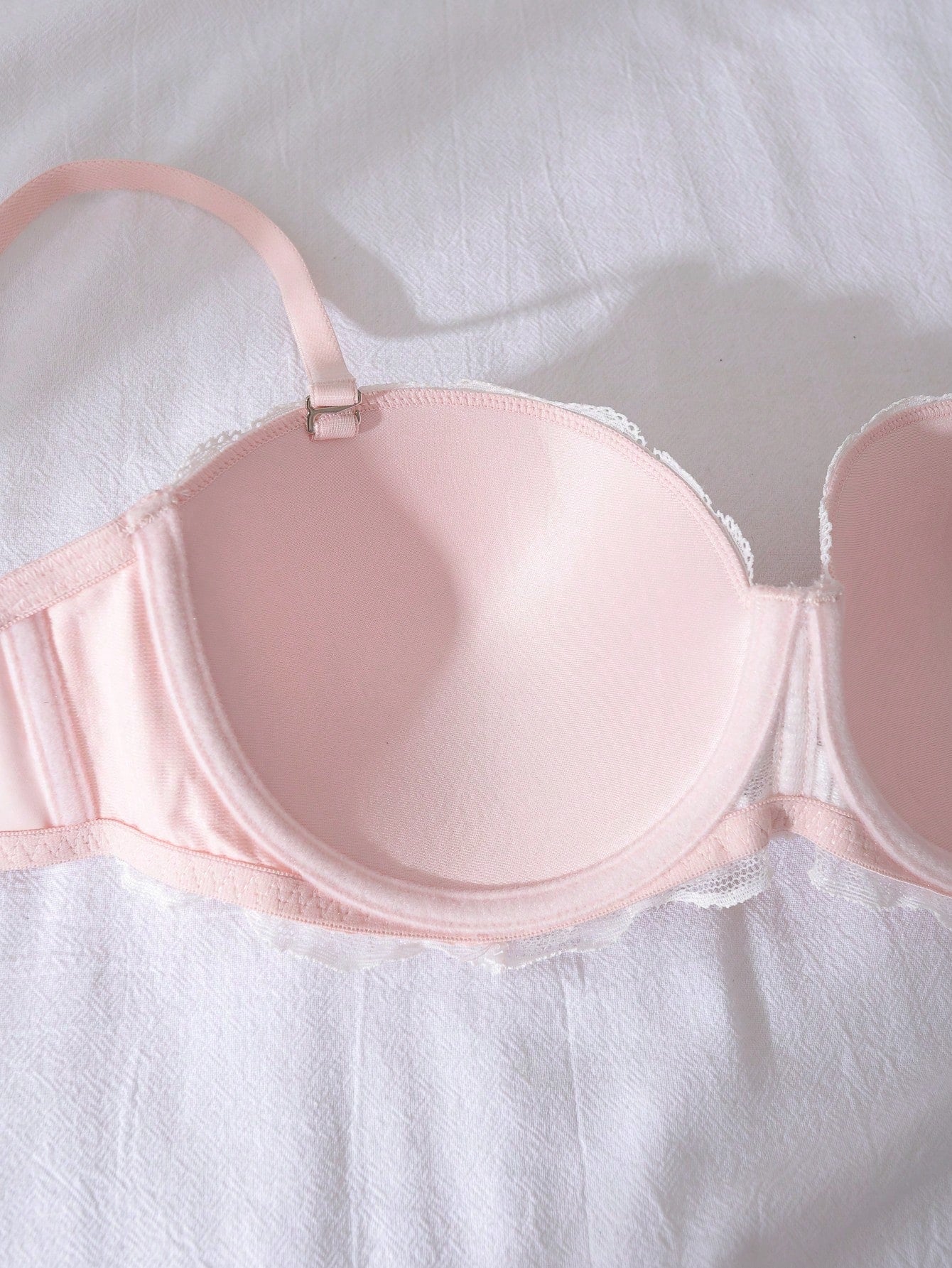 SHEIN DelicateAllure Floral Lace Push-Up Balconette Strapless Underwire Bra Pink & White