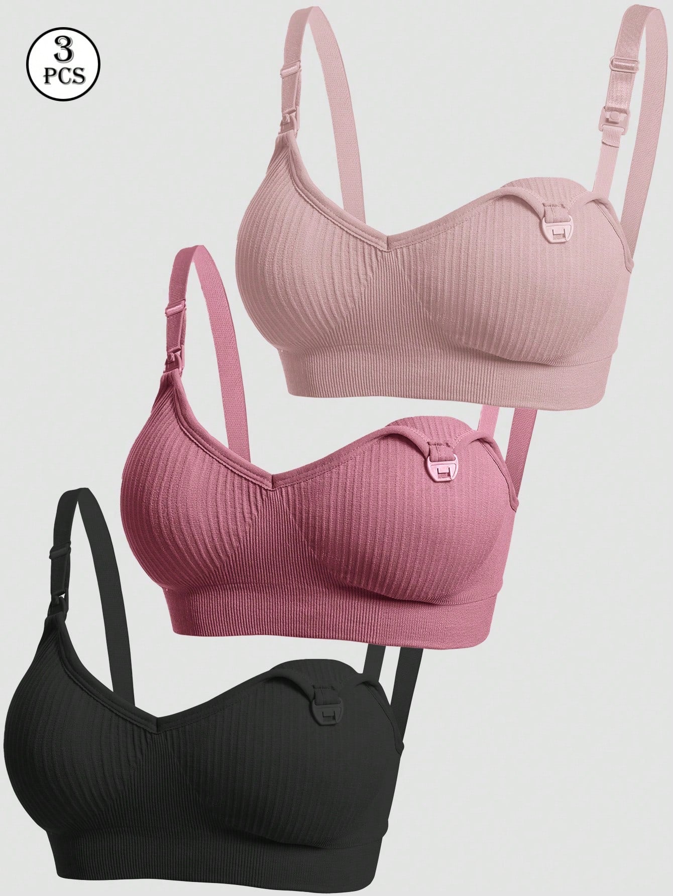 SHEIN 3pcs Pregnant Women Nursing Bras with Front Buckle Closure Set