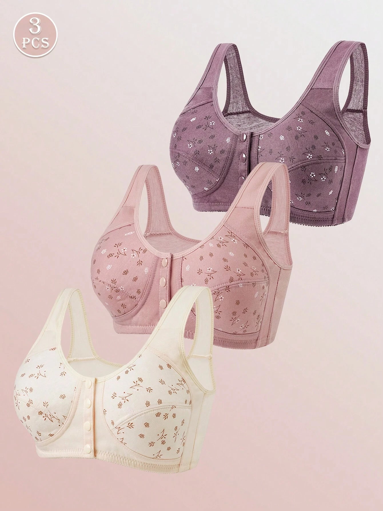 SHEIN 3pcs Front Closure Soft Camisole Wire-Free Plus Size Bras for Women