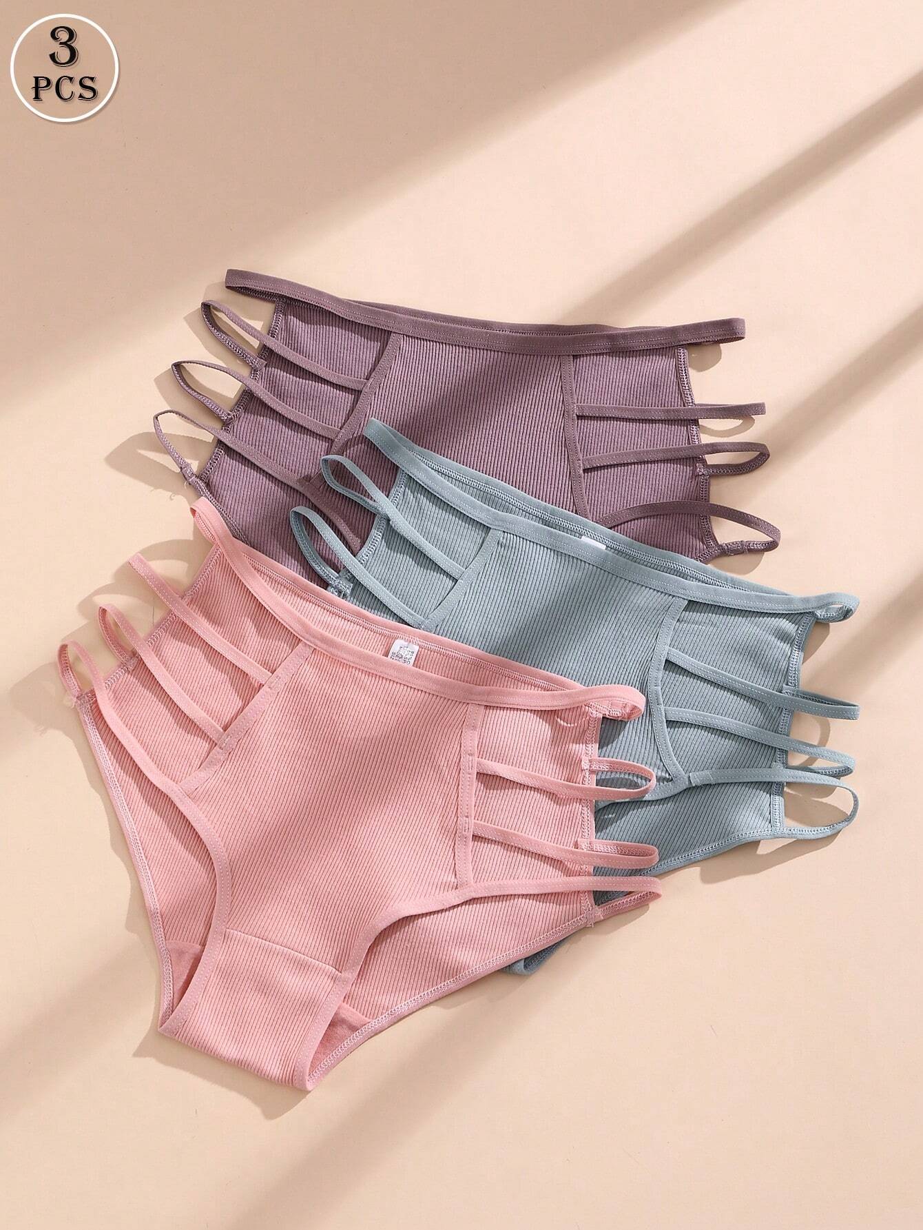 SHEIN 3pcs Women Sexy Hollow Lace Breathable Triangle Panties Set