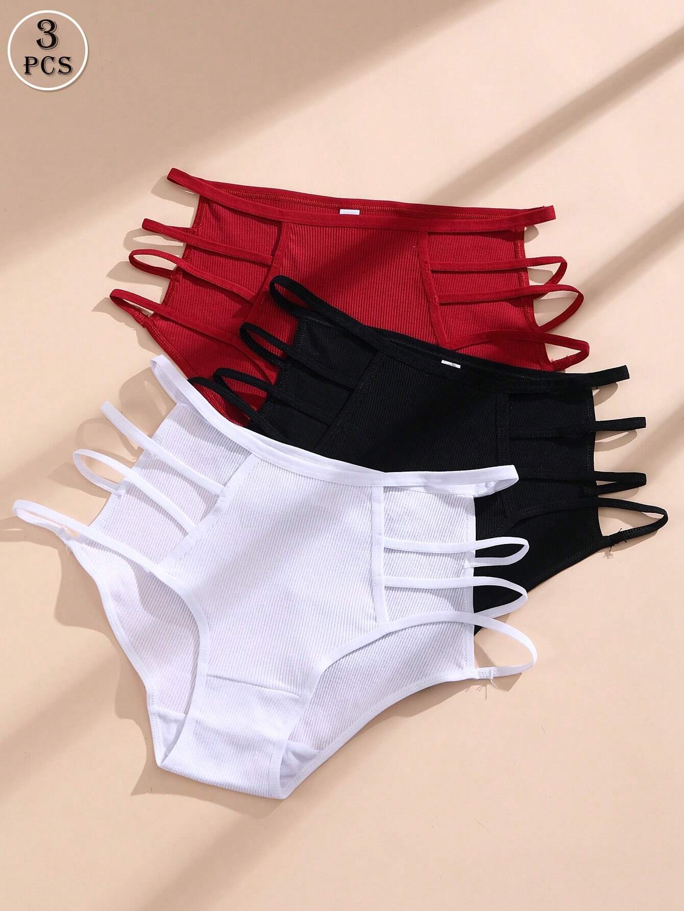 SHEIN 3pcs Women Sexy Hollow Lace Breathable Triangle Panties Set