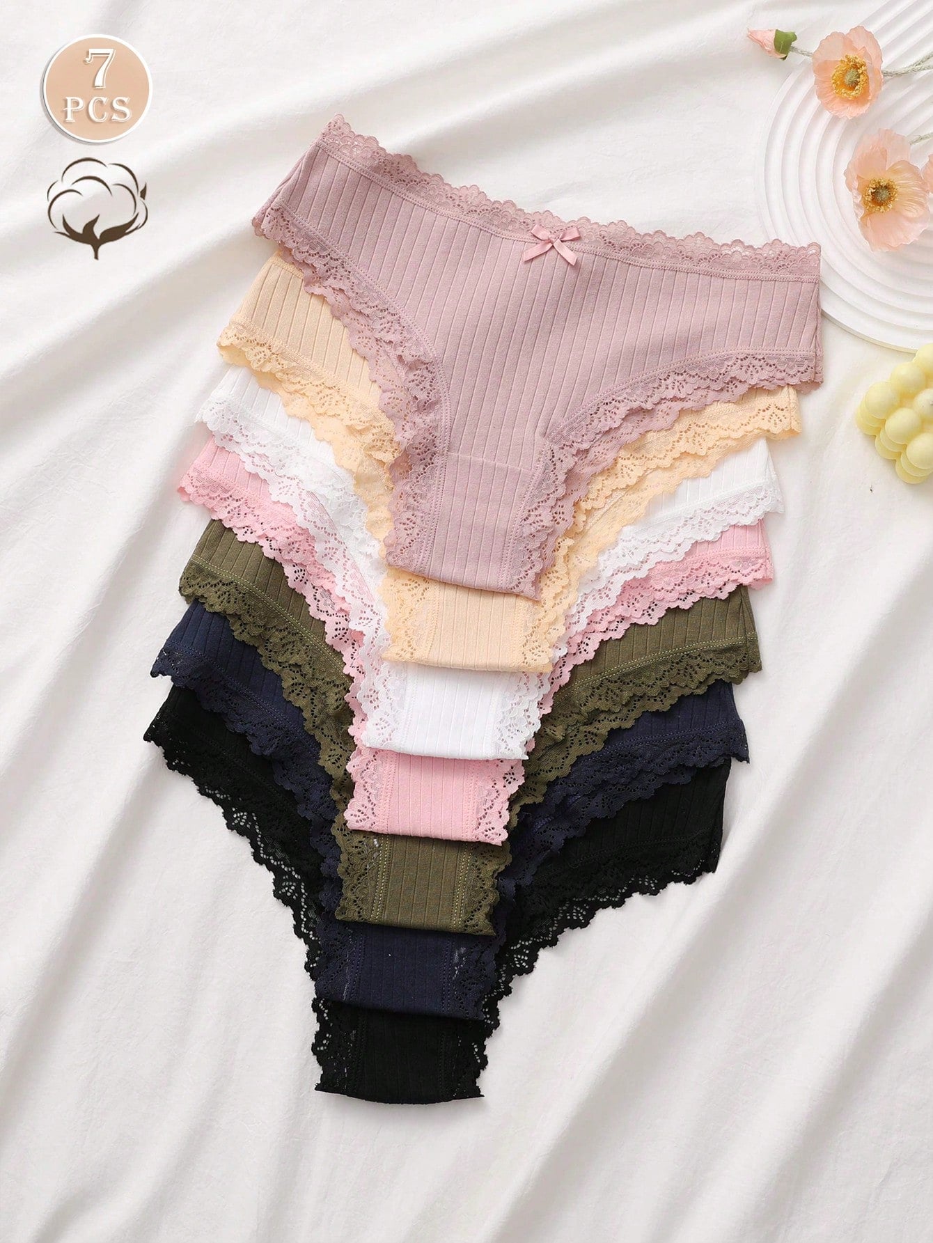 SHEIN 7pcs Comfortable Striped Cotton Bikini Panties Set