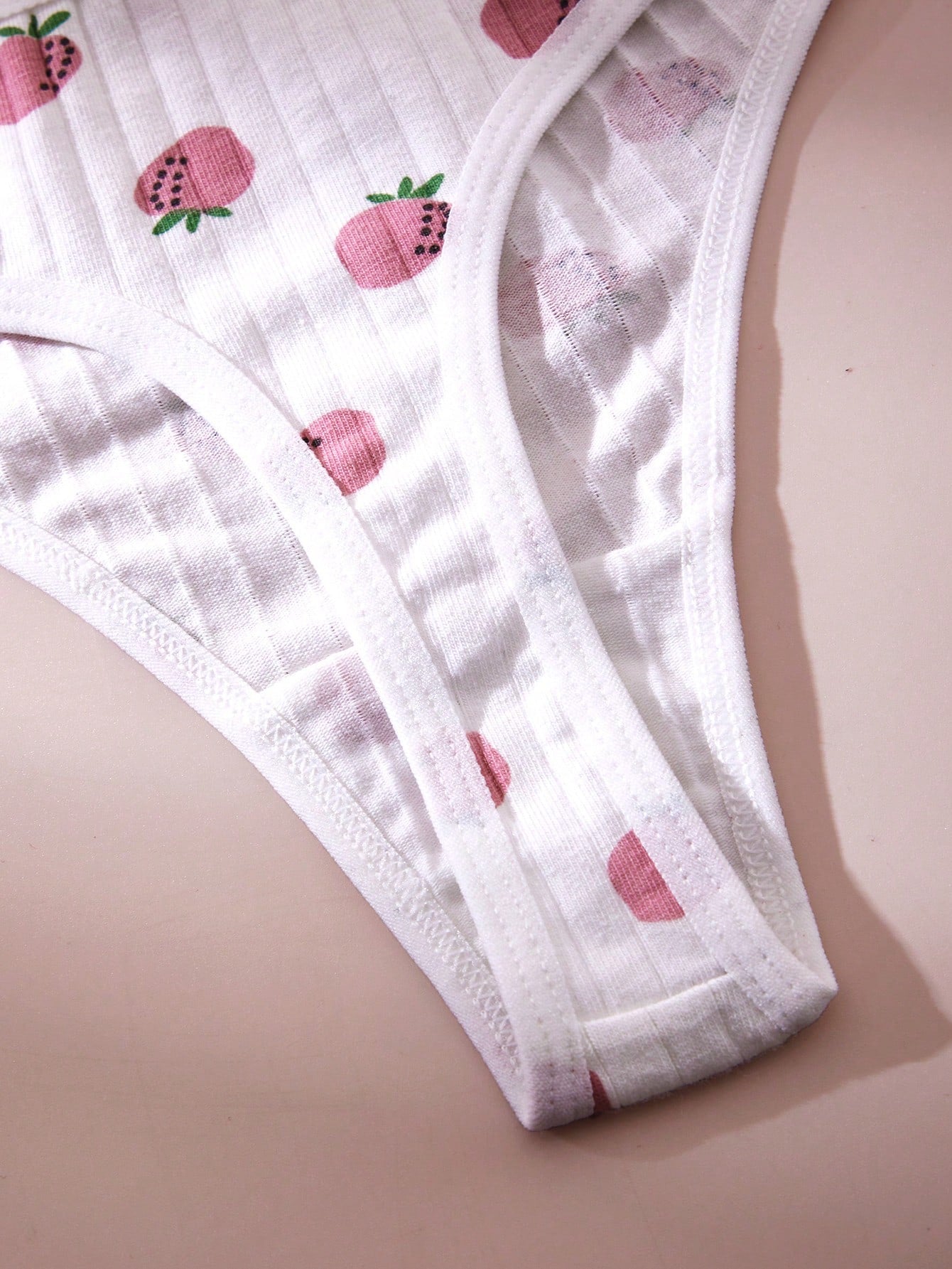 SHEIN 3pcs Women Sexy Printed Bowknot Strawberry T-Back Thong Panties Set