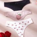 SHEIN 3pcs Women Sexy Printed Bowknot Strawberry T-Back Thong Panties Set