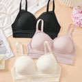 SHEIN 3pcs Women Solid Color Seamless Lace Wireless Bra Set with Adjustable Straps