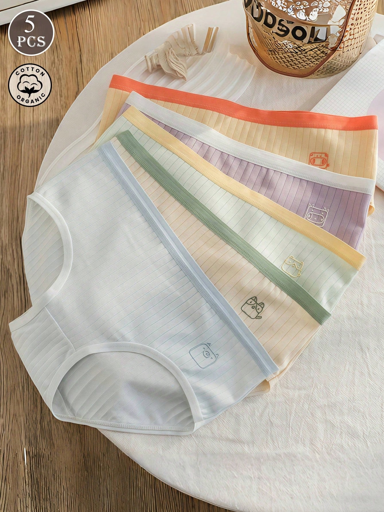 SHEIN 5pcs Women Cotton Mid-Rise Solid Color Triangle Panties Set