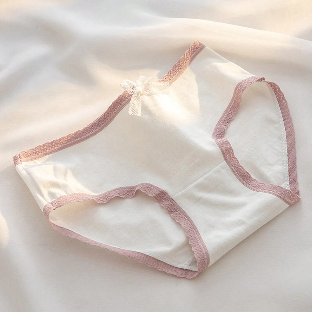 SHEIN 5pcs Teenage Girl Cotton Mid-Waist Panties with Bow Decor, Soft & Breathable