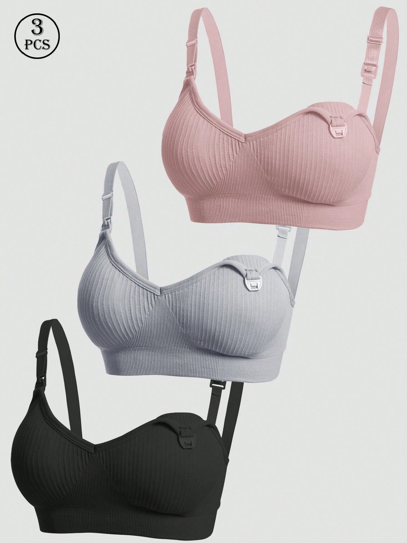 SHEIN 3pcs Maternity Nursing Bras Front-Snap Breastfeeding Comfortable Set