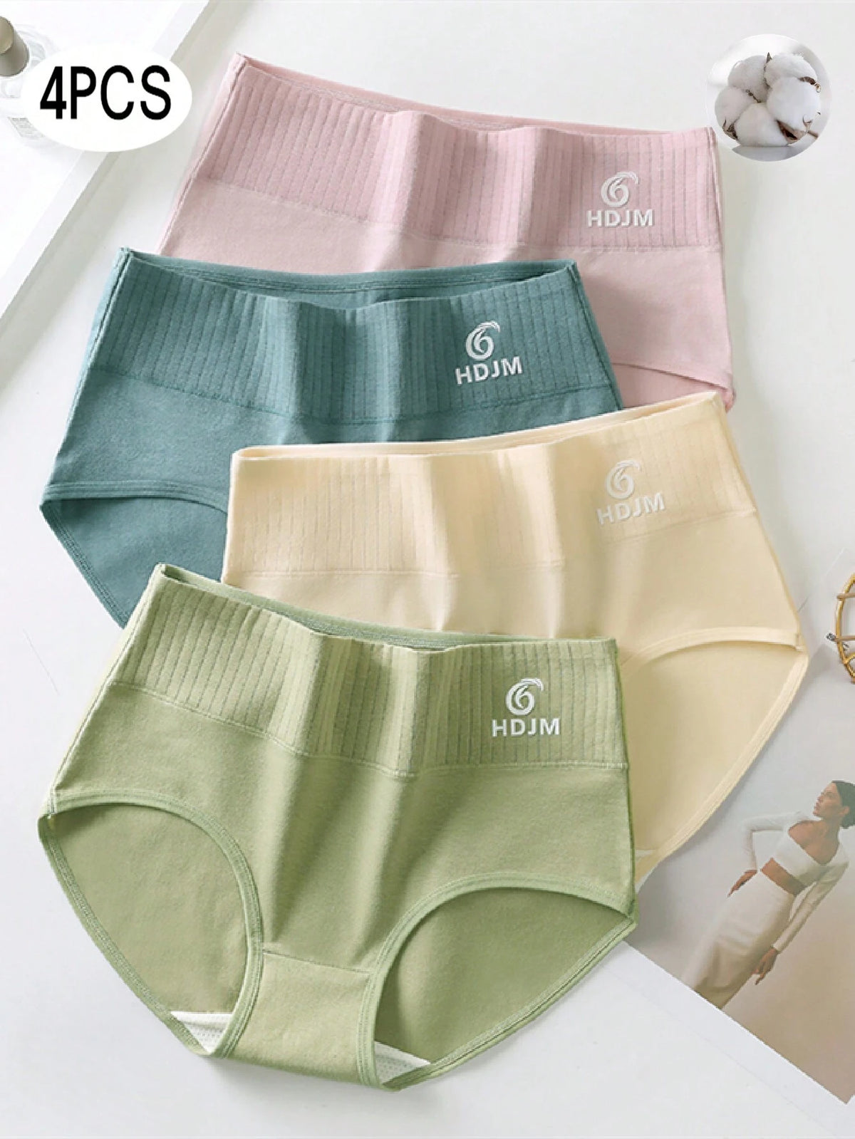 SHEIN 4-Pcs high-waisted underwear, antibacterial and breathable.