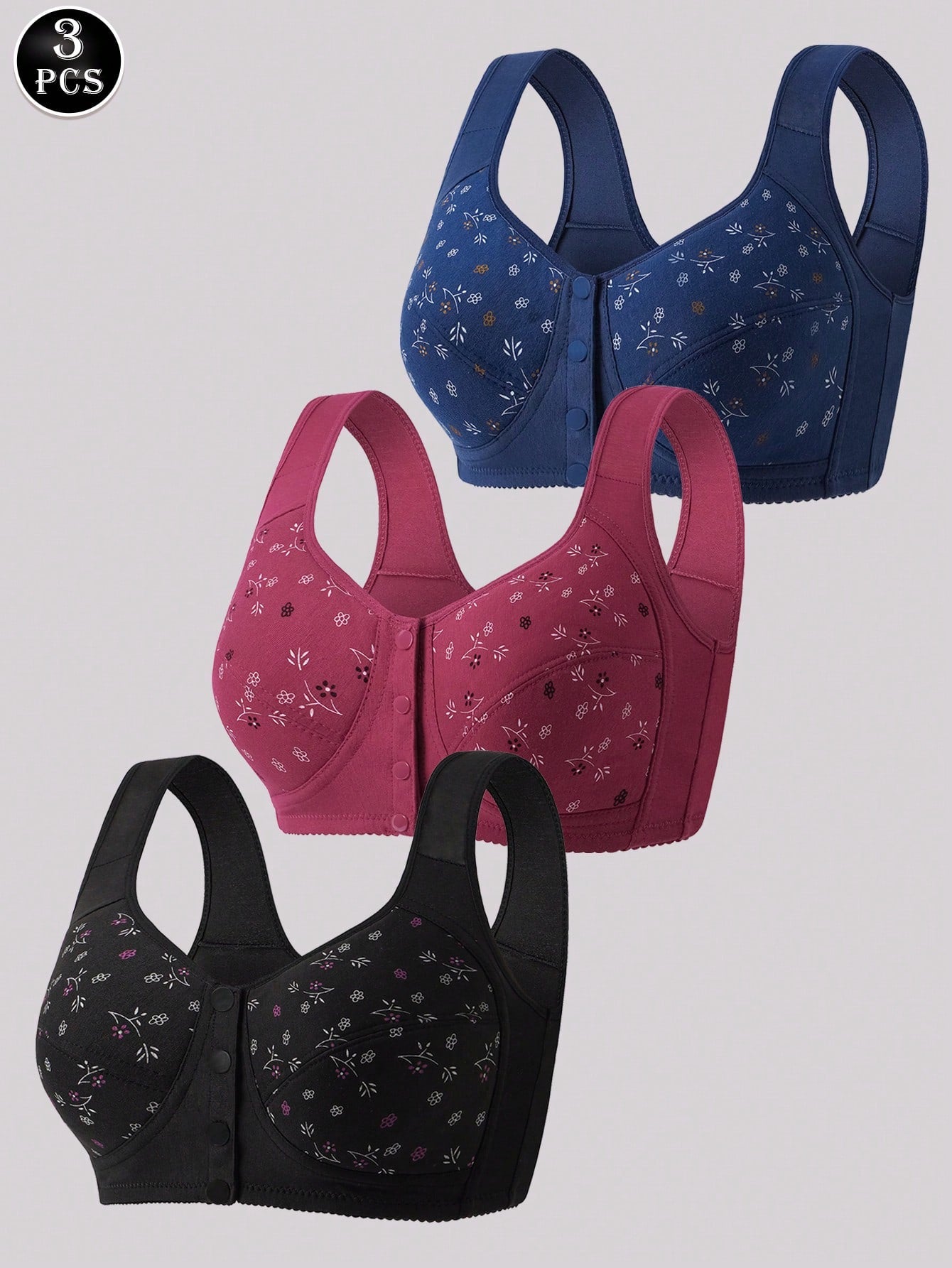 SHEIN 3pcs Front Closure Soft Camisole Wire-Free Plus Size Bras