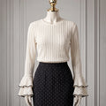 SHEIN FRIFUL Slim Fit T-Shirt with Multi-Layer Bell Sleeves, Sheer Lace Ruffles