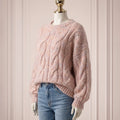 SHEIN EAVA Women's Loose Fit Cable Knit Sweater, Casual