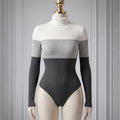Elenzga Bodysuit with High Neck, Color Block Design, Long-Sleeves