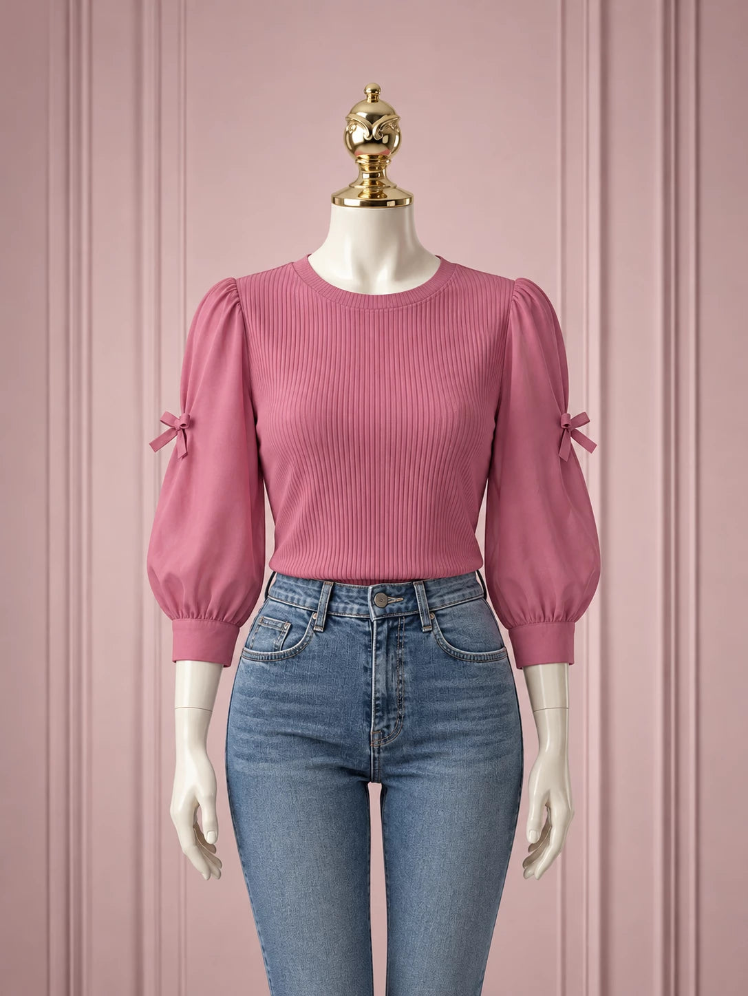 SHEIN DAZY Round Neck Striped Top with Butterfly Embellishment