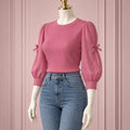 SHEIN DAZY Round Neck Striped Top with Butterfly Embellishment