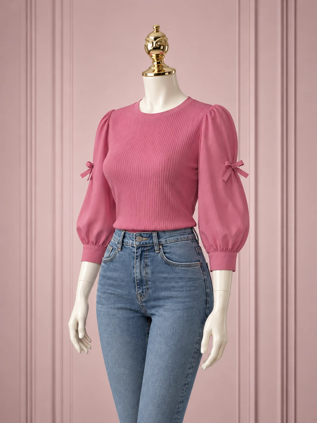 SHEIN DAZY Round Neck Striped Top with Butterfly Embellishment