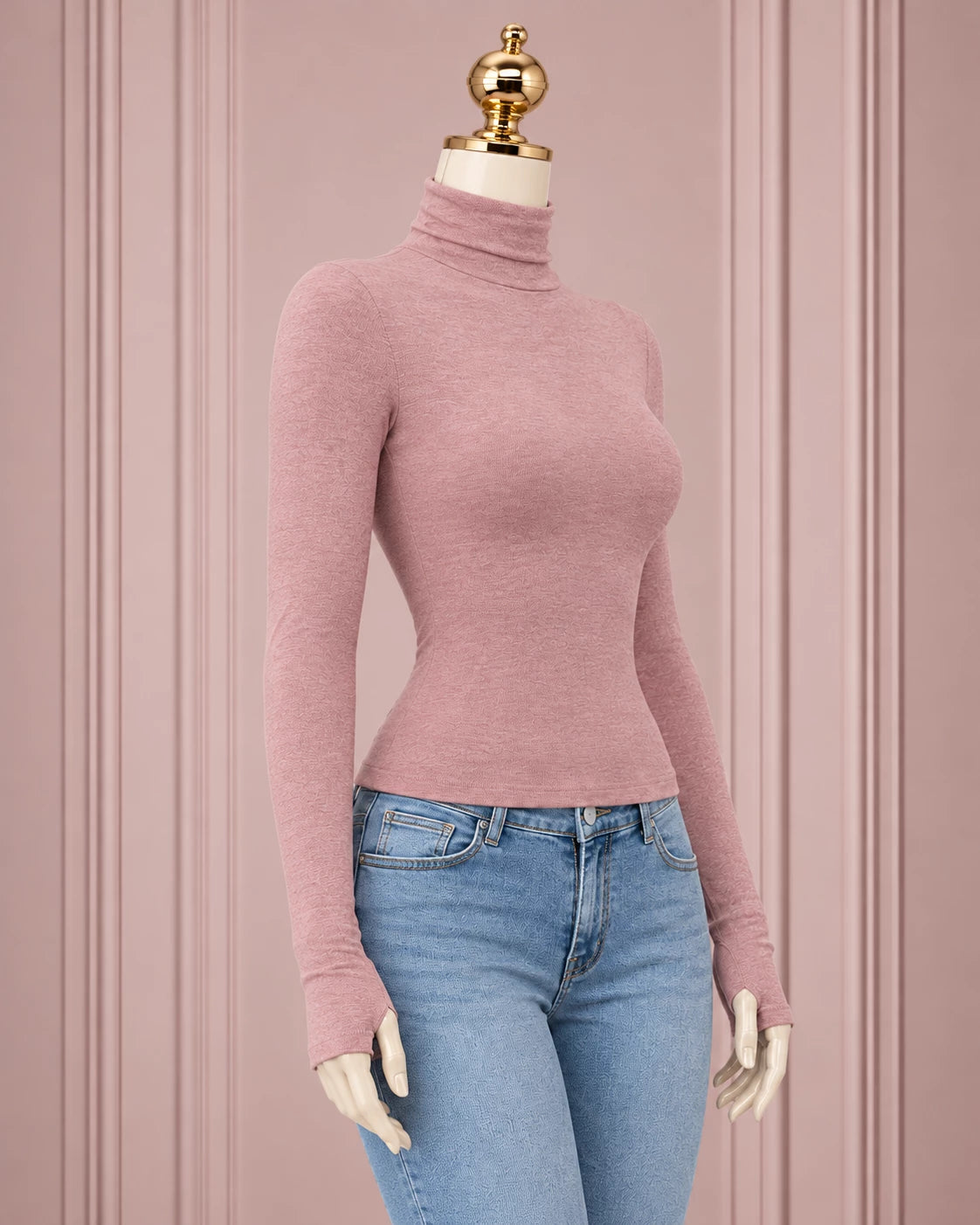 SHEIN DAZY High Neck Long Sleeve Solid Color T-Shirt